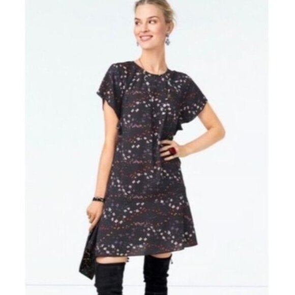 CAbi Muse Flutter Sleeve Floral Ruffled Dress Womens Size L A-Line Boho Work - Picture 1 of 9